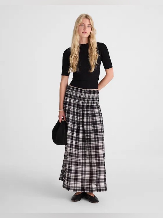 Madewell Dresses & Skirts - Madewell Smocked-Waist Maxi Skirt in Plaid Black / White Size Small